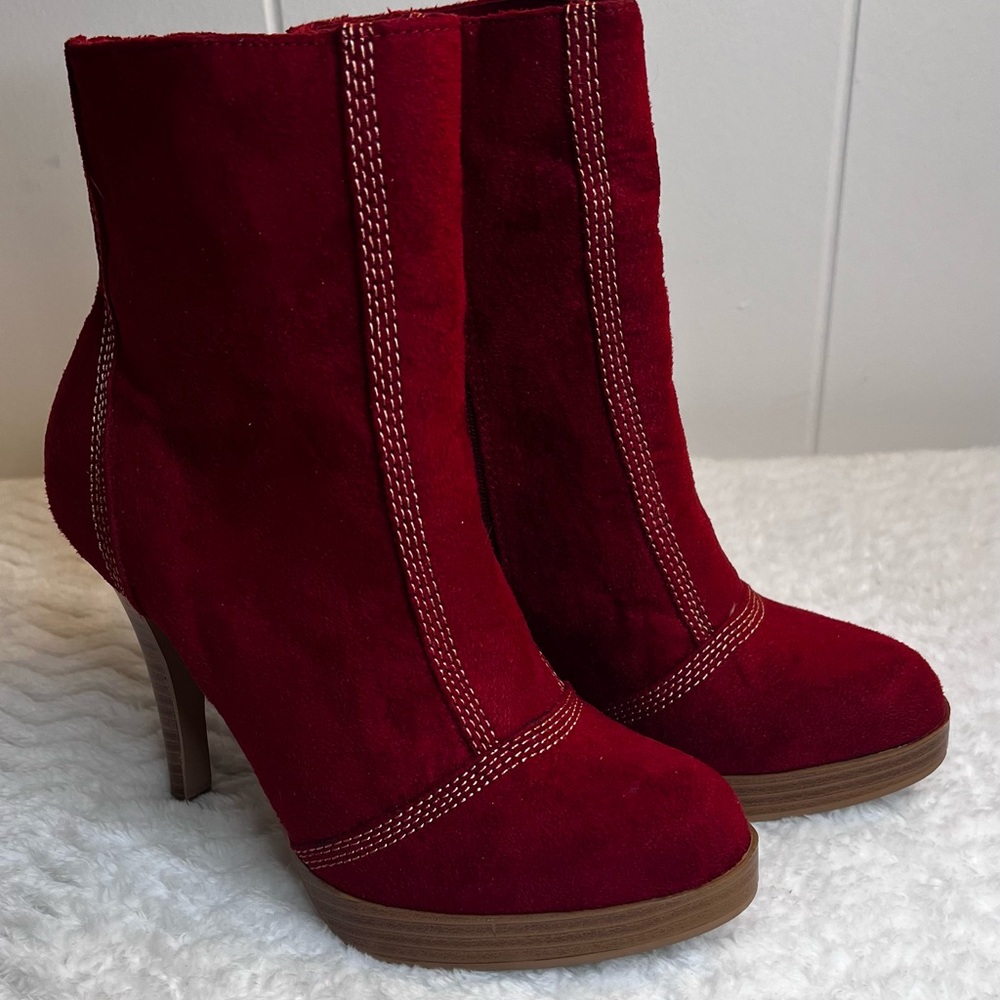 EUC Qupid Red Suede Ankle Boots, 7